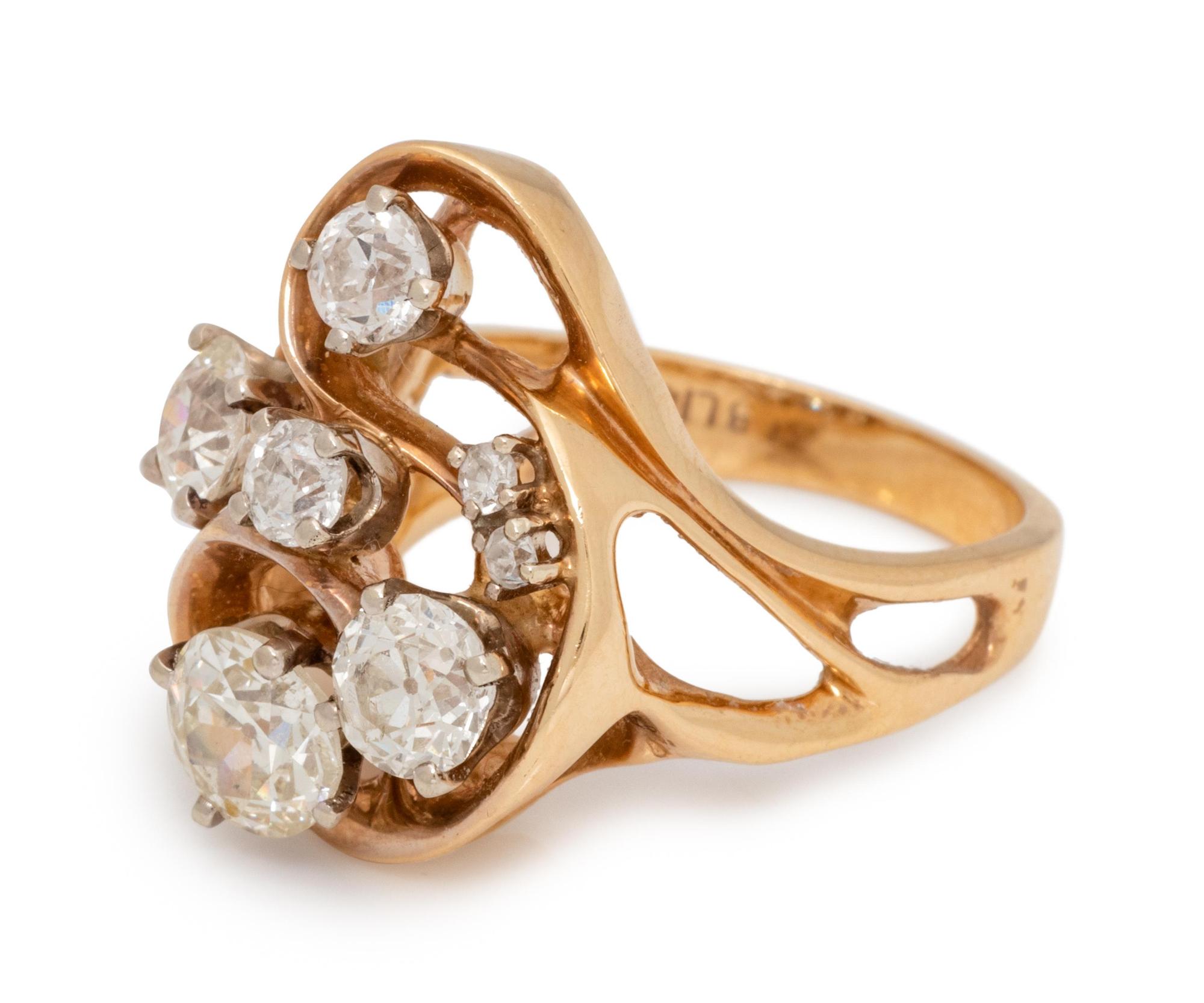 A 14 Karat Yellow Gold and Diamond Ring,