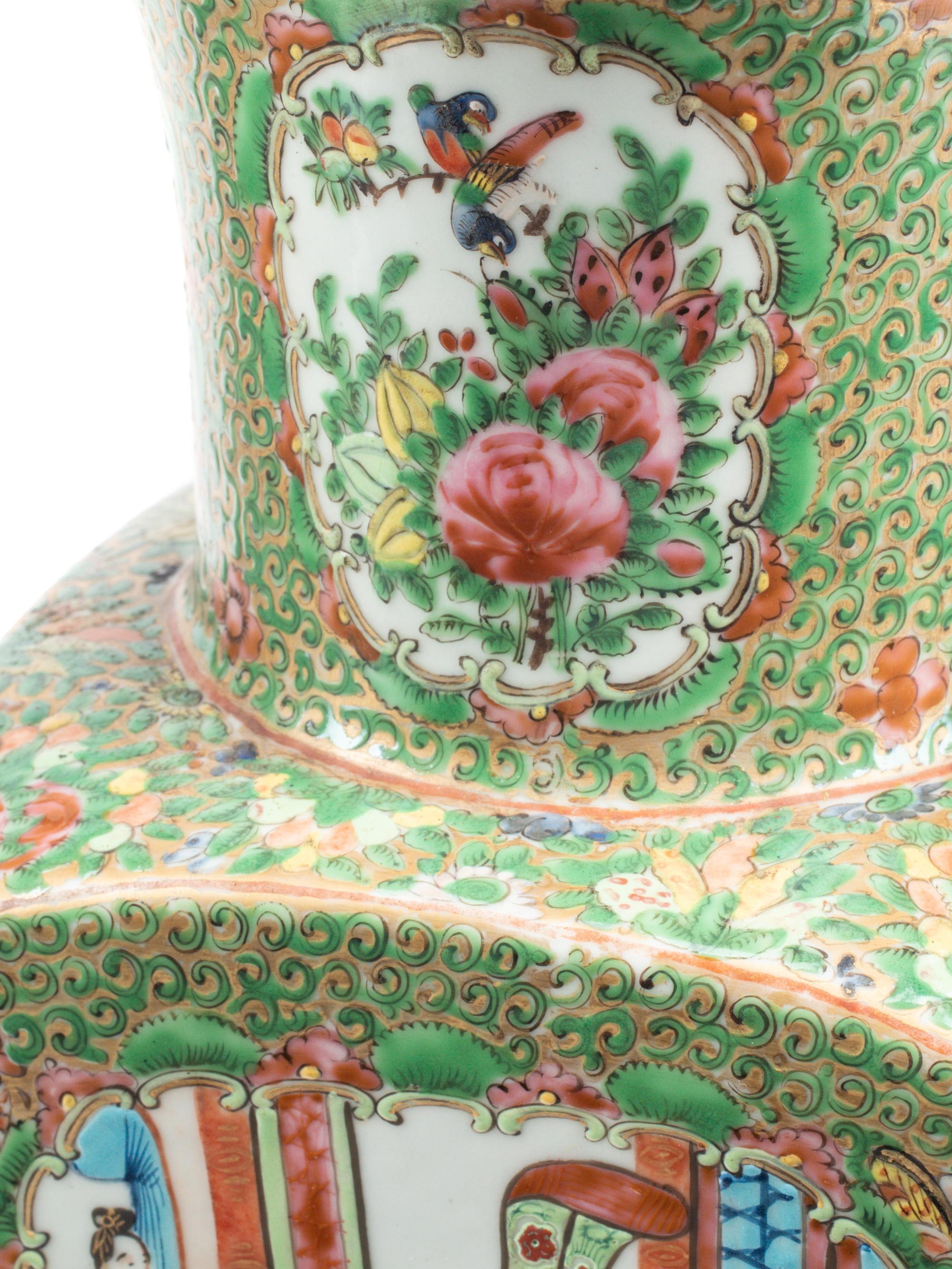 A Pair of Rose Medallion Porcelain Vases Mounted as Lamps