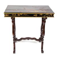 A Pair of Victorian Chinoiserie Lacquer Top Side Tables Height 28 1/2 x width 27 1/2 x depth 15 3/4 inches. — 19TH CENTURY