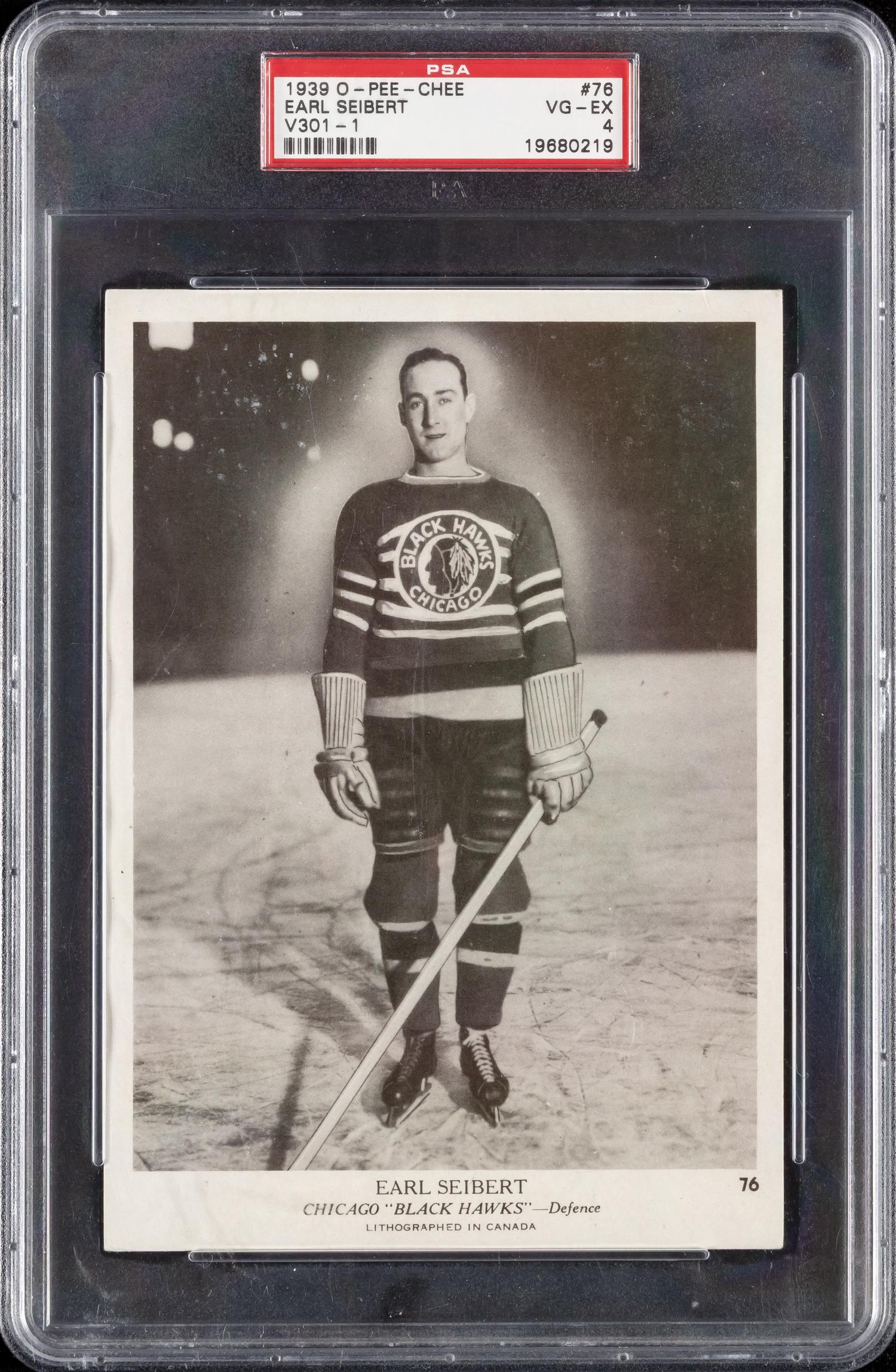 A 1939 O-Pee-Chee Earl Seibert V301-1 Rookie Hockey Card (PSA 4 VG-EX)