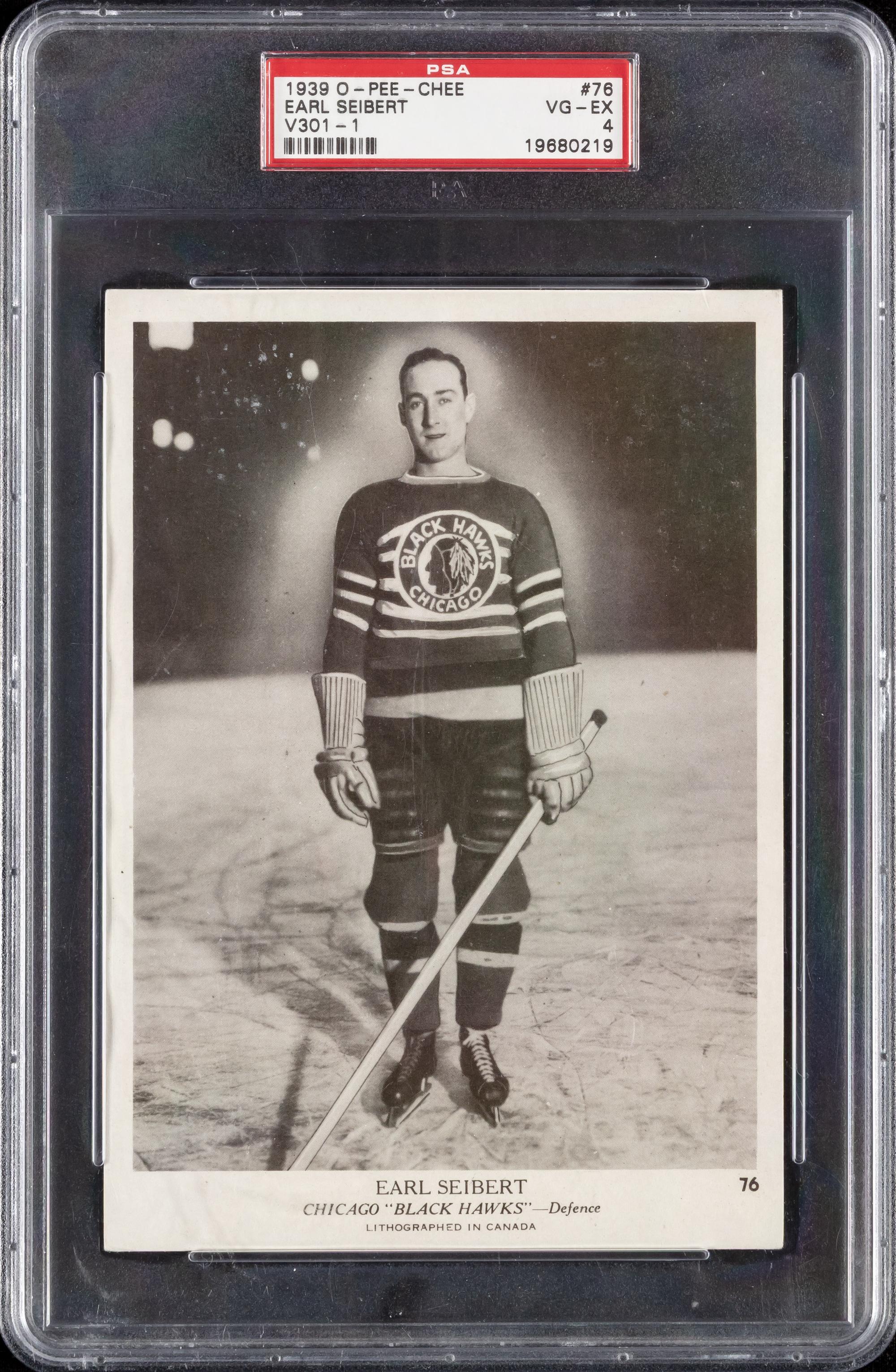 A 1939 O-Pee-Chee Earl Seibert V301-1 Rookie Hockey Card (PSA 4 VG-EX)