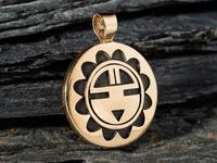 14K Gold Reversible Man-in-the-Maze and Sun Face Pendant