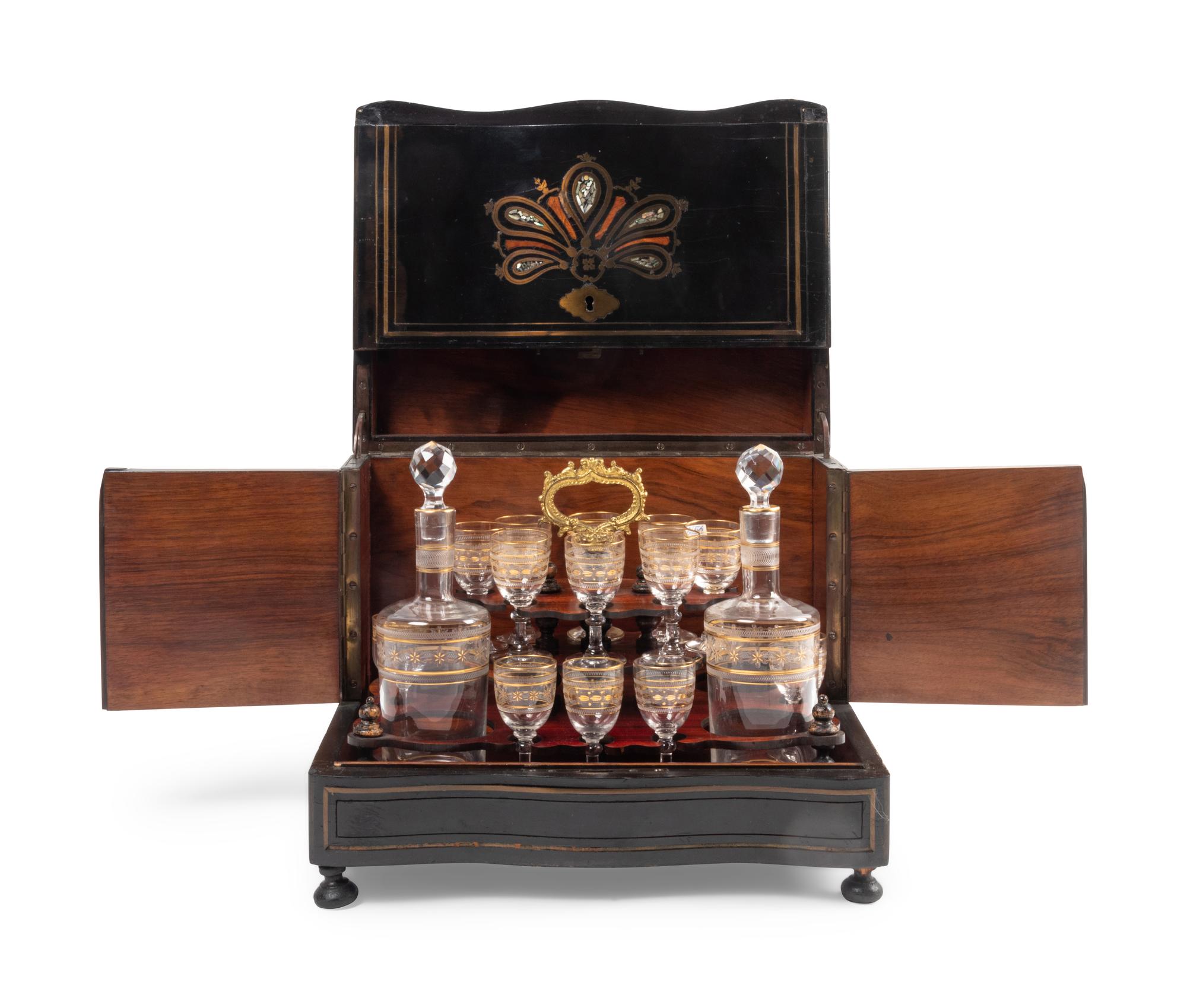 A Napoleon III Brass Inlaid and Ebonized Cave à Liqueur