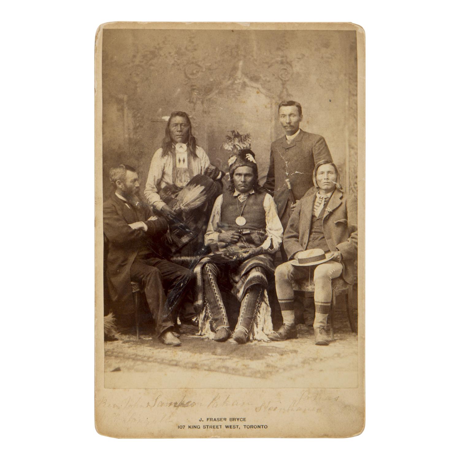 Bryce, J. Fraser (1852-1920). Cabinet card of identified Nakoda and Cree chiefs.