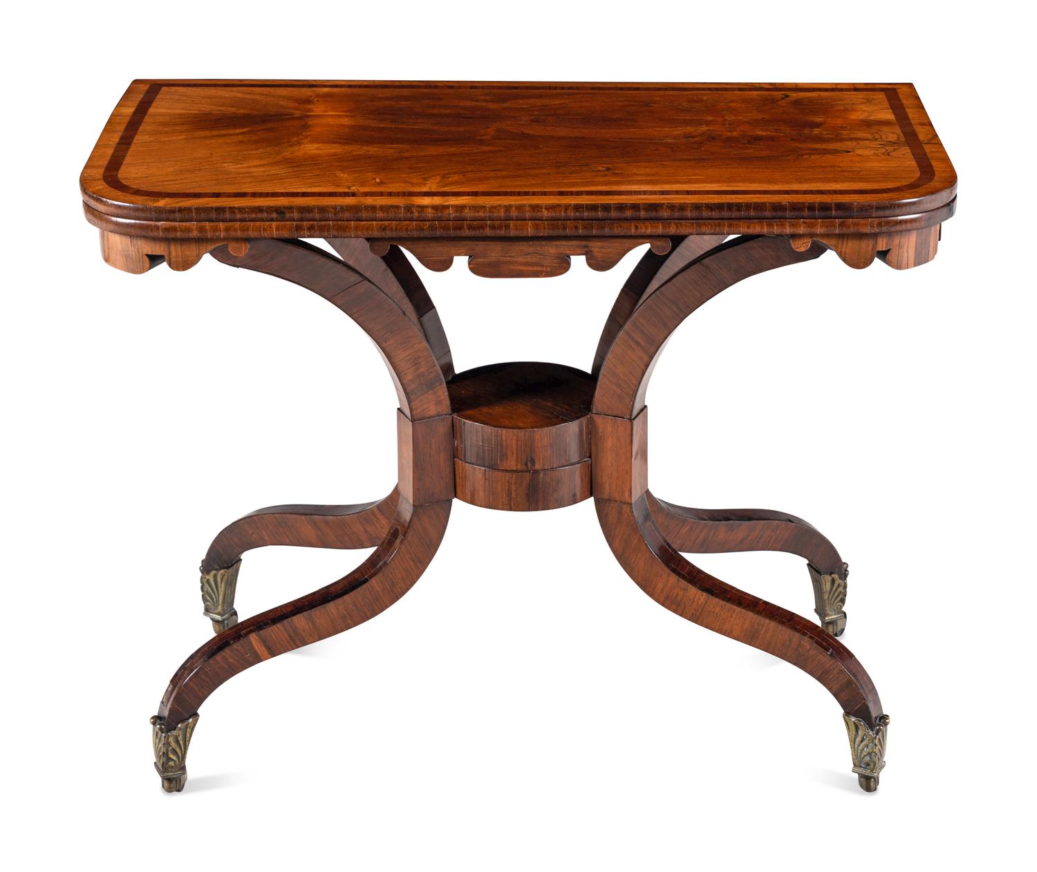 A Regency Rosewood and Mahogany Flip-Top Table