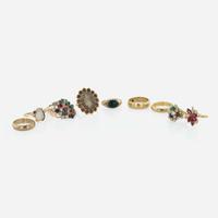 A Collection of Yellow Gold and Gemstone Rings