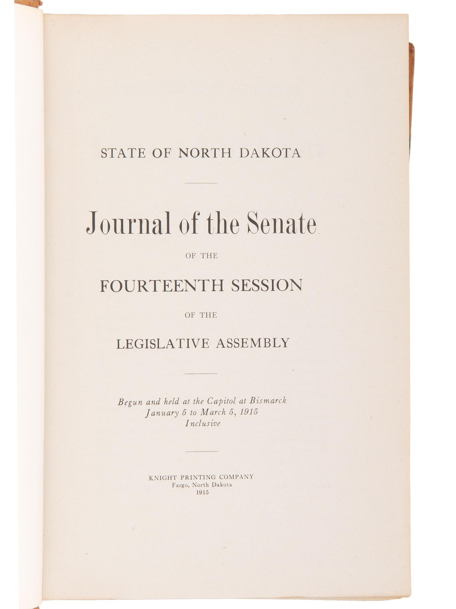 [NORTH DAKOTA]. A collection of early North Dakota legislative publications, comprising: