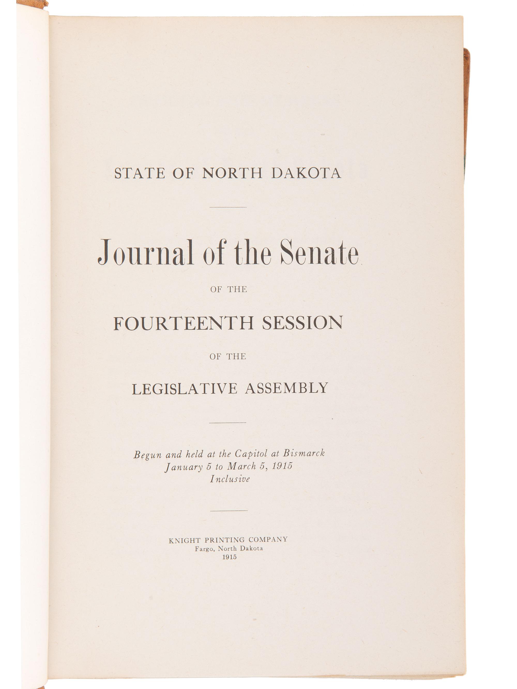 [NORTH DAKOTA]. A collection of early North Dakota legislative publications, comprising:
