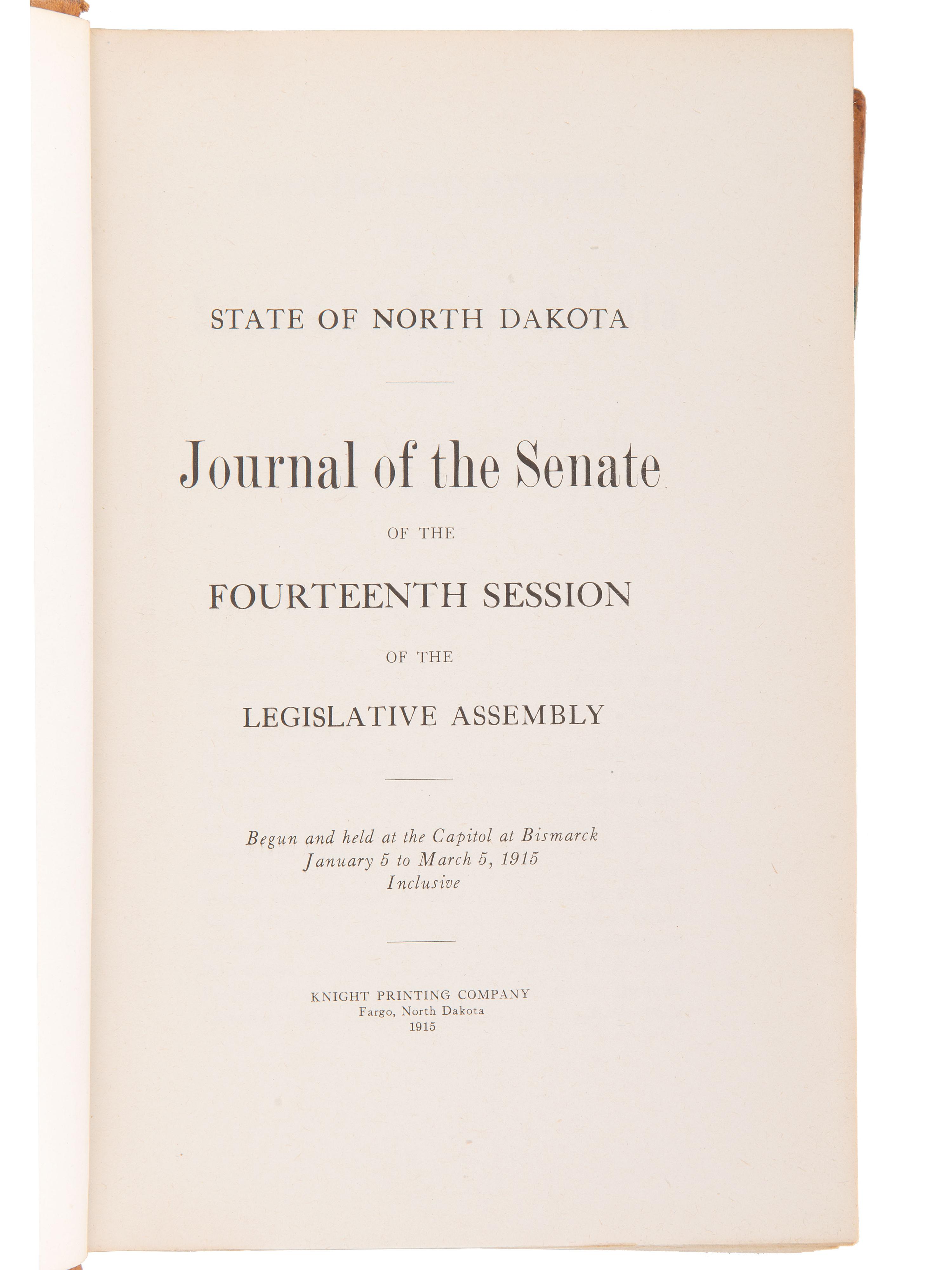 [NORTH DAKOTA]. A collection of early North Dakota legislative publications, comprising:
