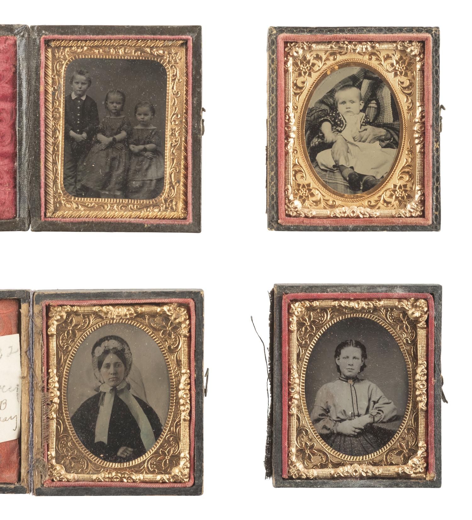 [EARLY PHOTOGRAPHY]. A group of 51 assorted ambrotype and tintype portraits of men, women, and children.