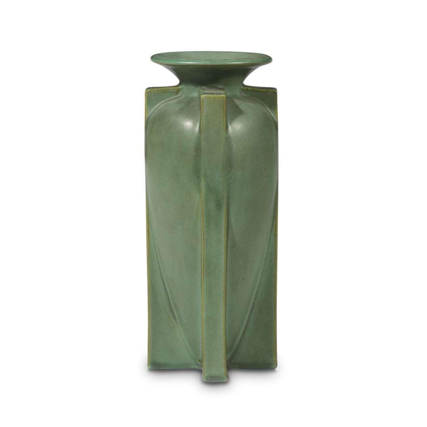 Teco buttressed vase, terra cotta, illinois, circa 1910