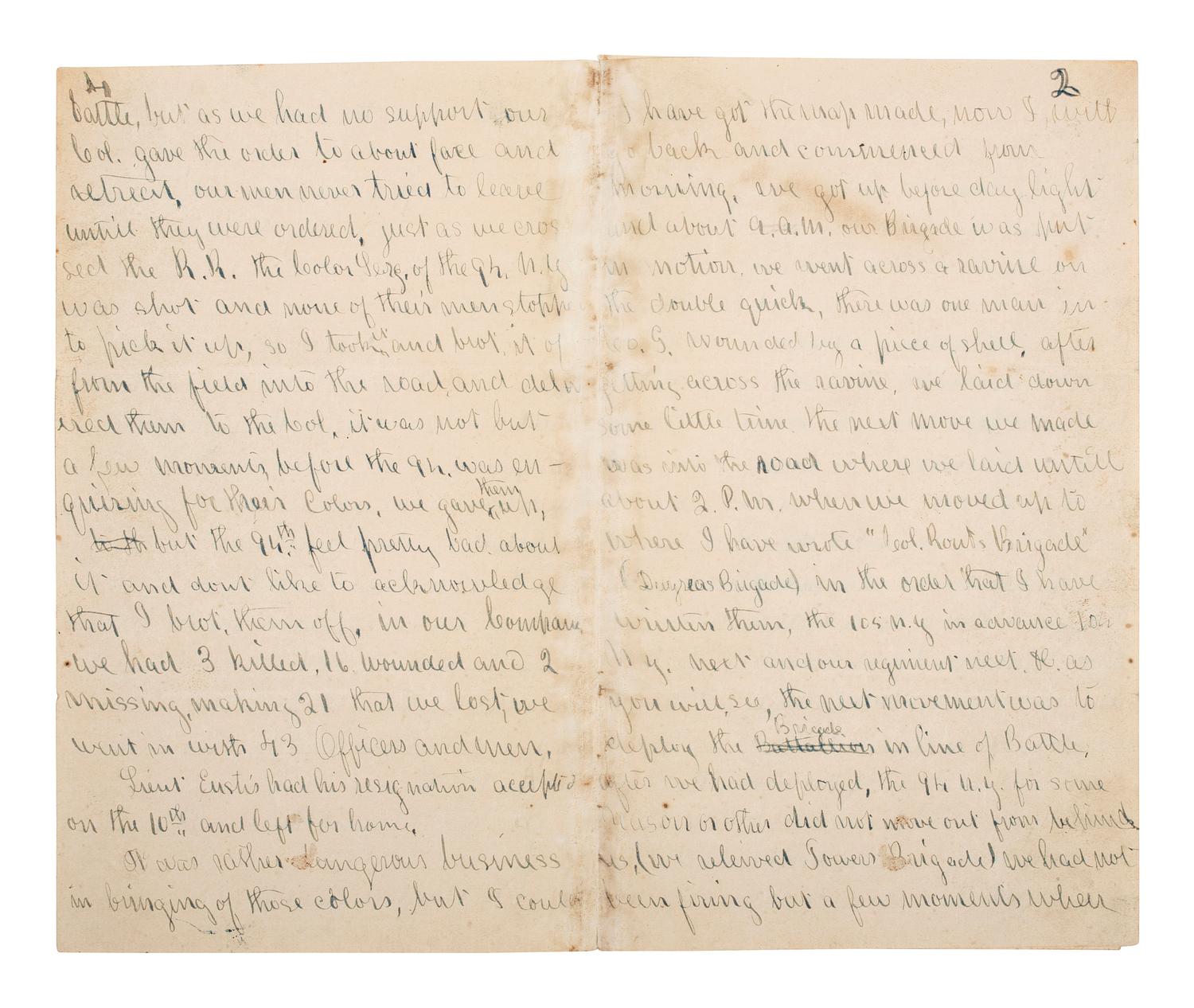 [CIVIL WAR]. Battle of Fredericksburg letter with sketched map of battle lines by Sgt. William H. Broughton, 16th Maine Infantry Regiment, POW at Weldon Railroad. "Camp on the Battle Field," 14 December 1862.