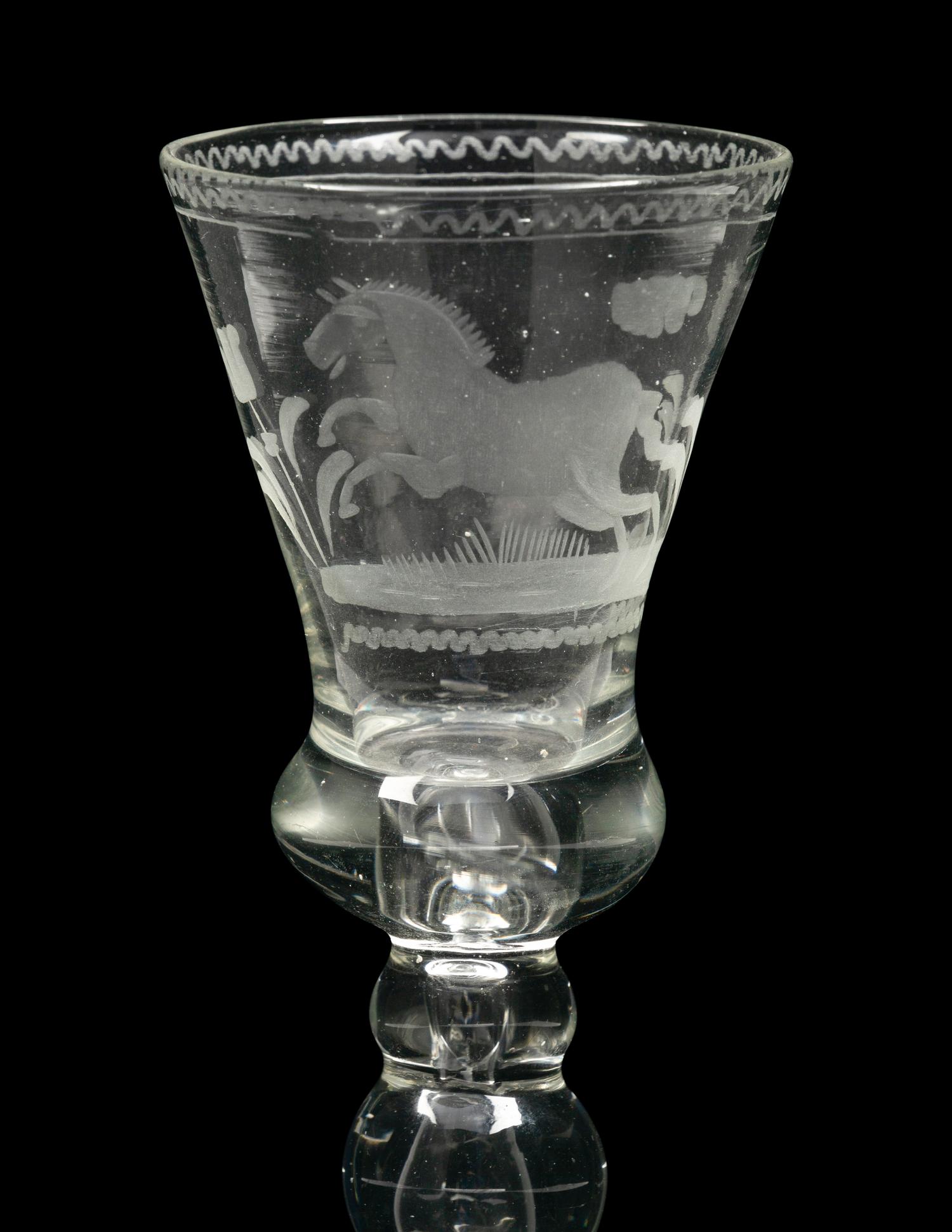 A Rare Hanoverian Engraved Baluster Stem Wine Glass