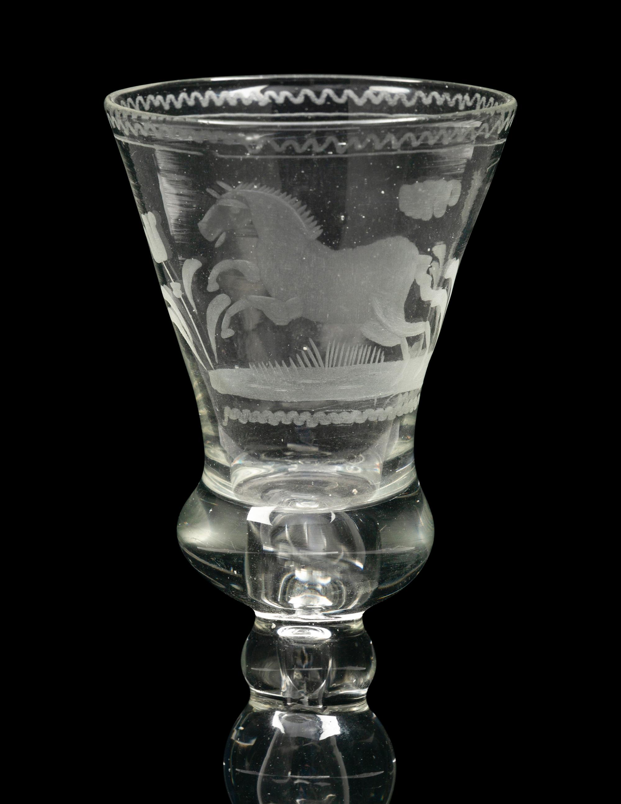 A Rare Hanoverian Engraved Baluster Stem Wine Glass
