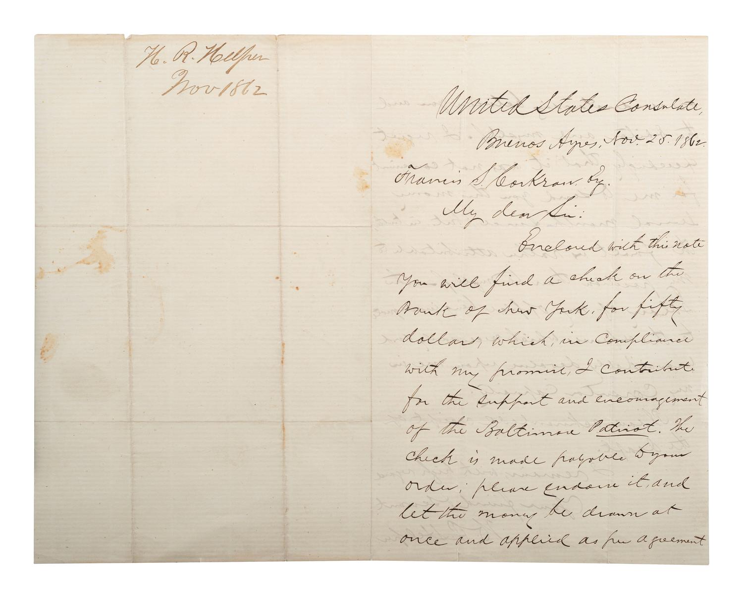 [SLAVERY & ABOLITION] -- [COCKRAN, Francis S. (1814-1886)]. Archive of letters to Maryland abolitionist and Underground Railroad supporter, comprising: