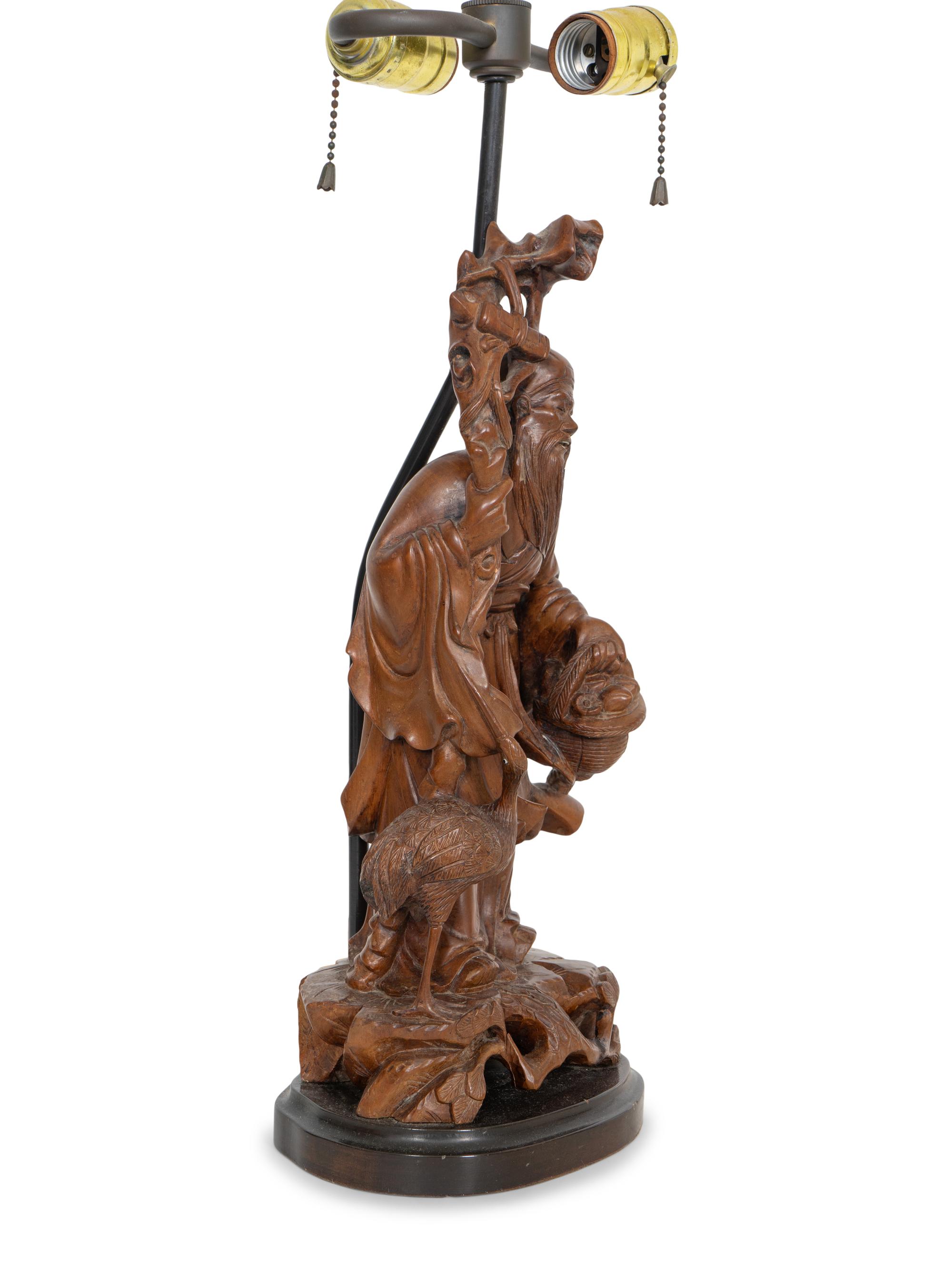 A Chinese Carved Wood Figure of Shoulao