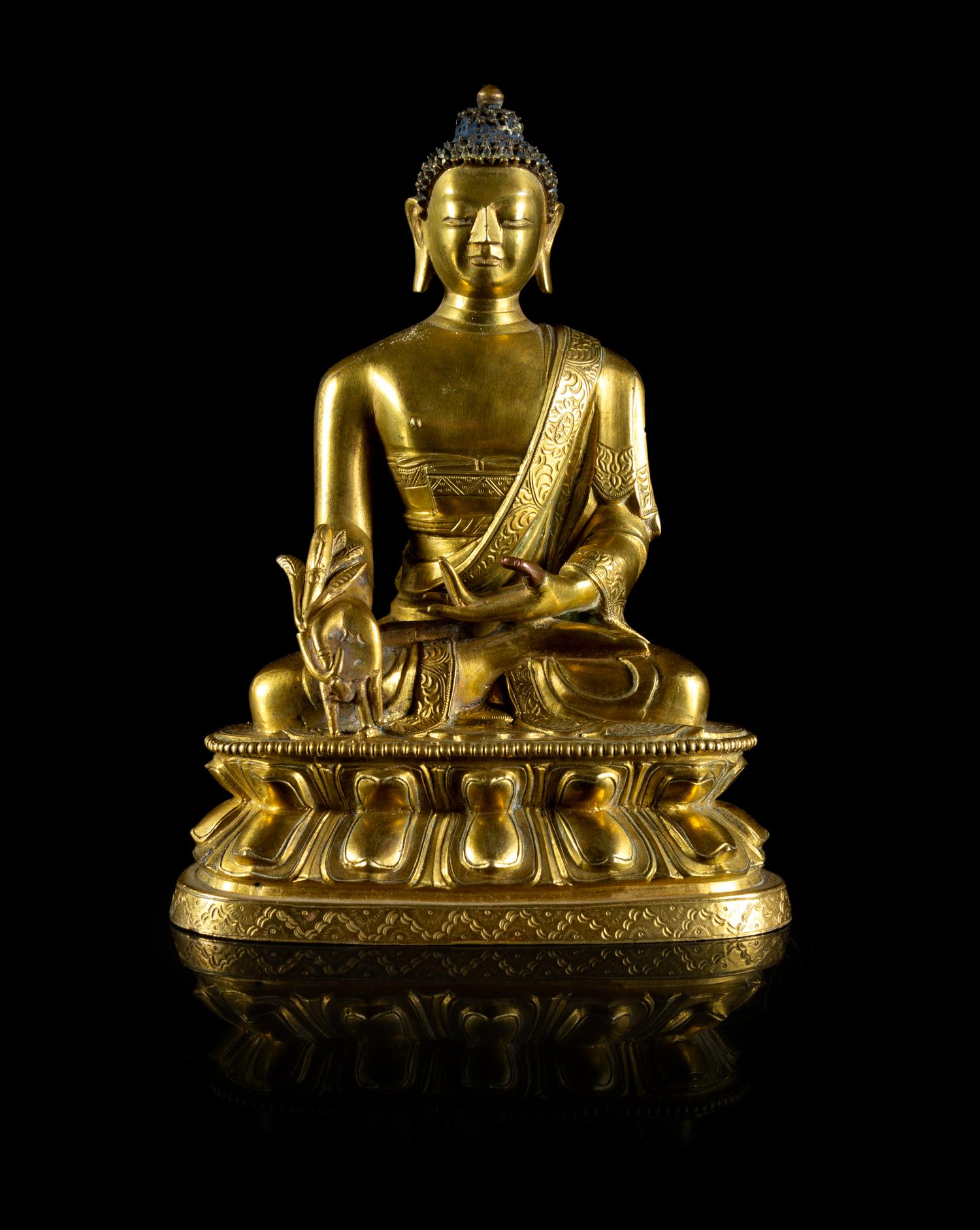 A Sino-Tibetan Gilt Bronze Figure of Sakyamuni Buddha