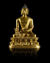 A Sino-Tibetan Gilt Bronze Figure of Sakyamuni Buddha