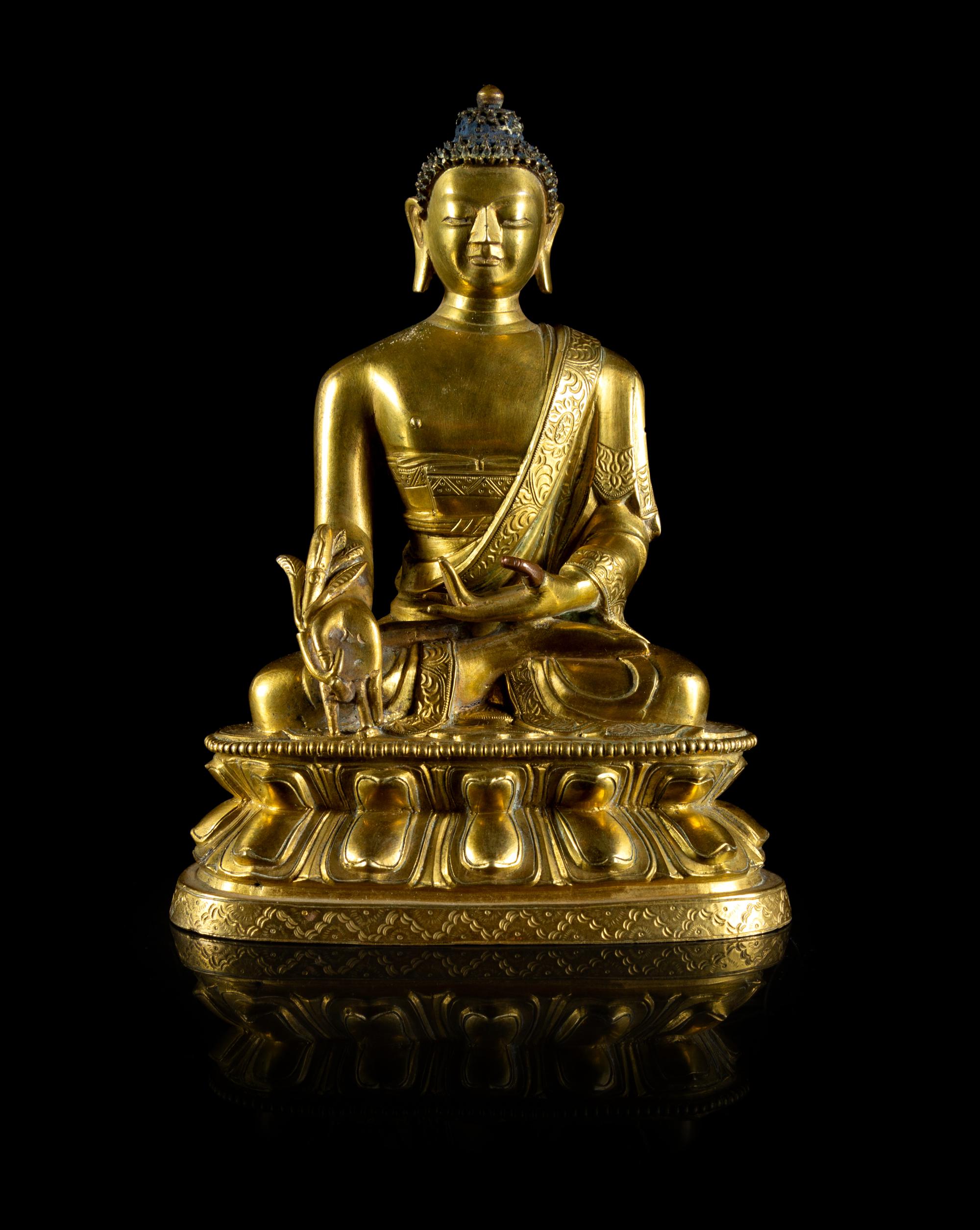 A Sino-Tibetan Gilt Bronze Figure of Sakyamuni Buddha