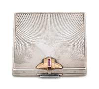 A Tiffany & Co. Silver, 14-Karat Gold and Gemstone-Inset Compact