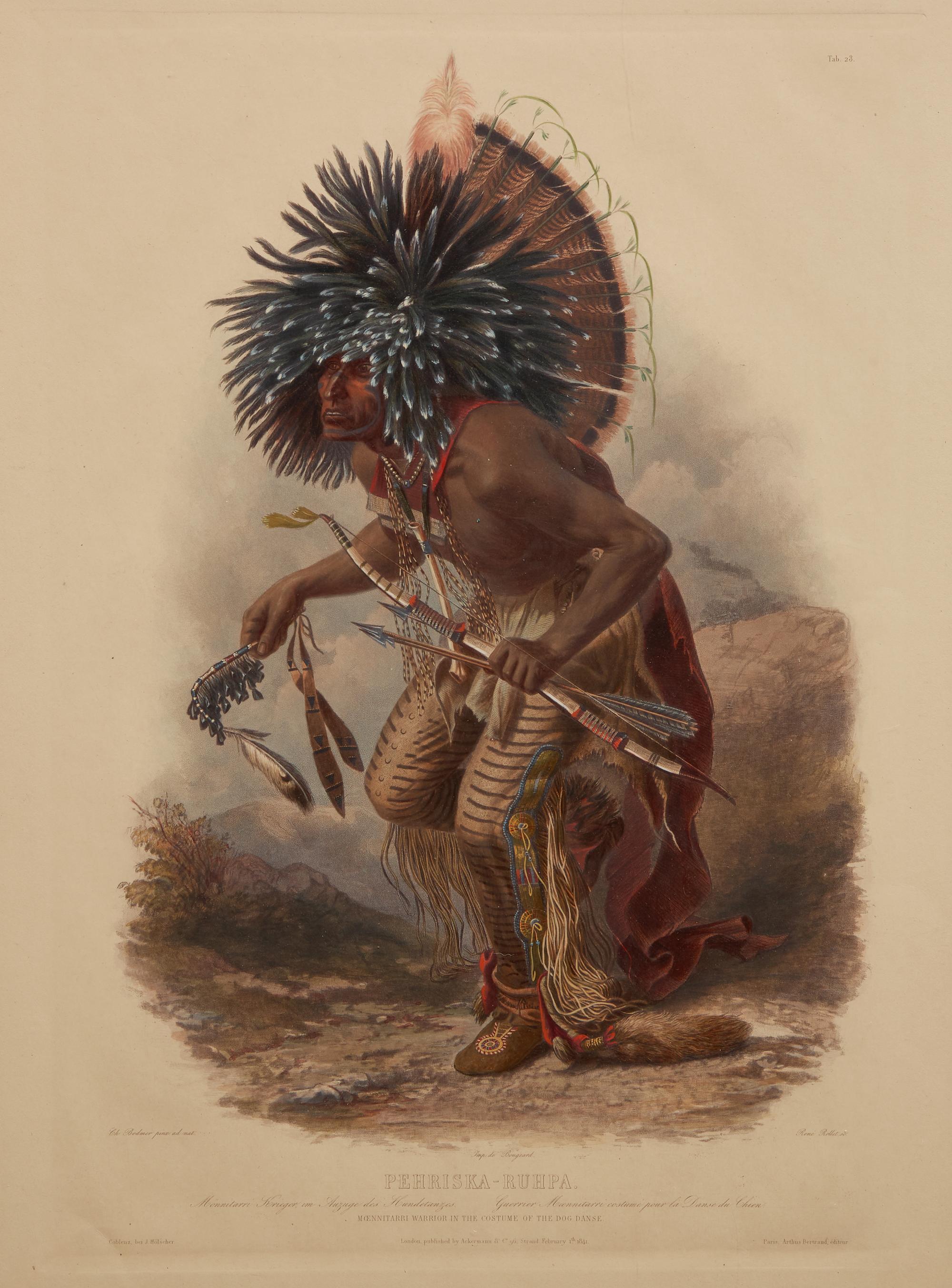[Native-Americana] Bodmer, Karl. Pehriska-Ruhpa...Moennitarri Warrior in the Costume of the Dog Danse