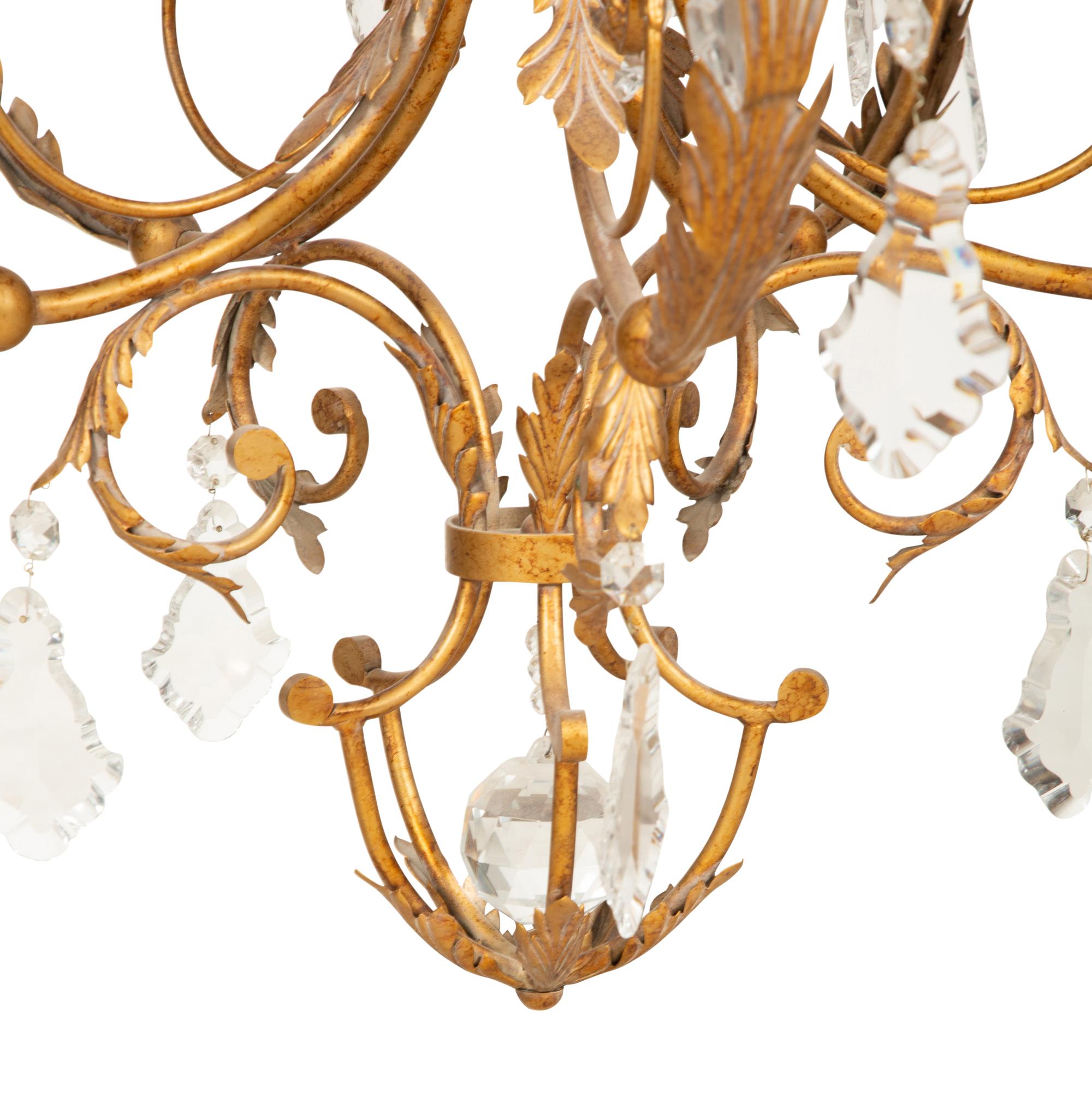 An Italian Gilt Metal and Cut Glass Ten-Light Chandelier