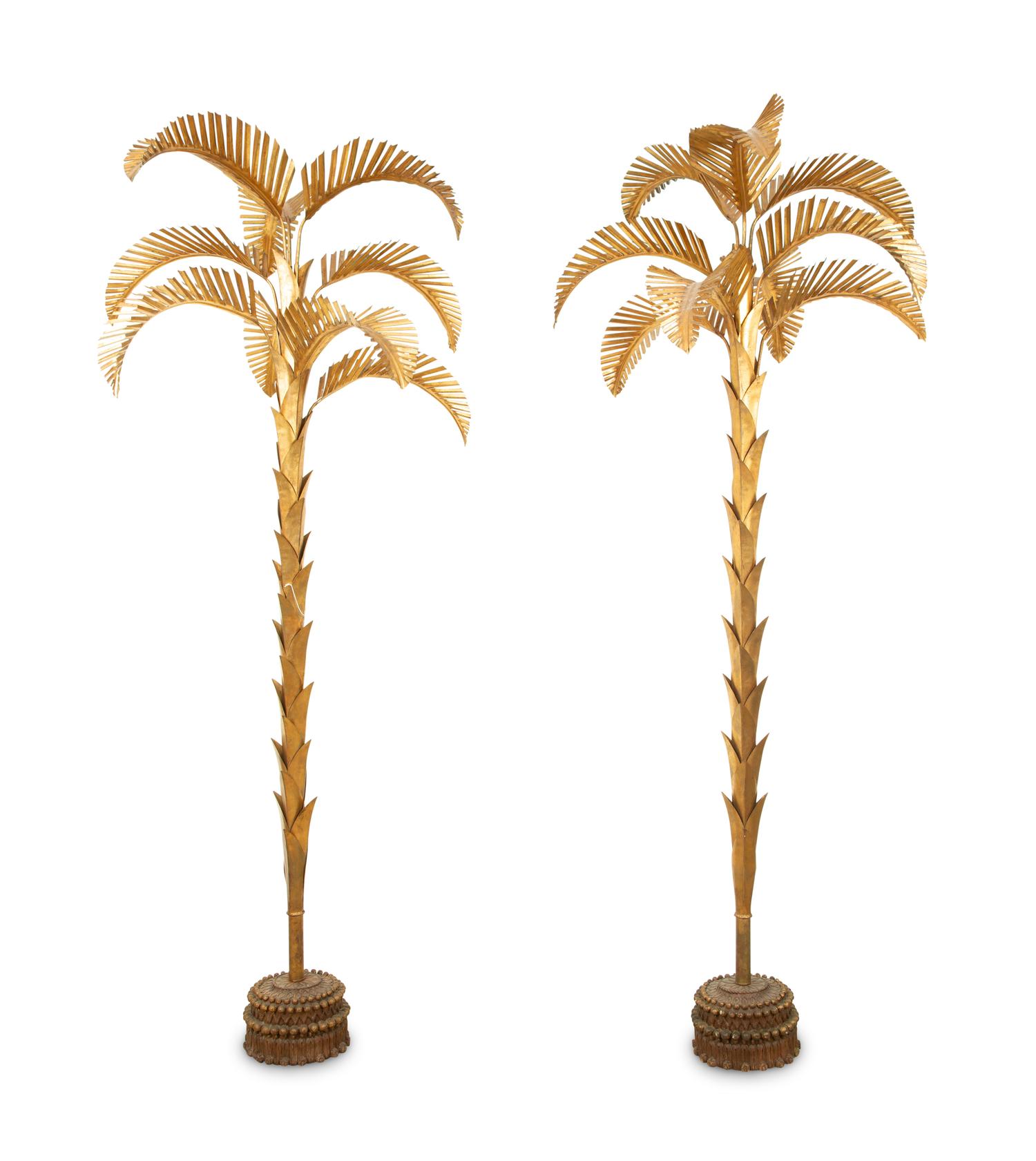 A Pair of Gilt Metal Palm Trees with Unusual Patinated Bronze Bases