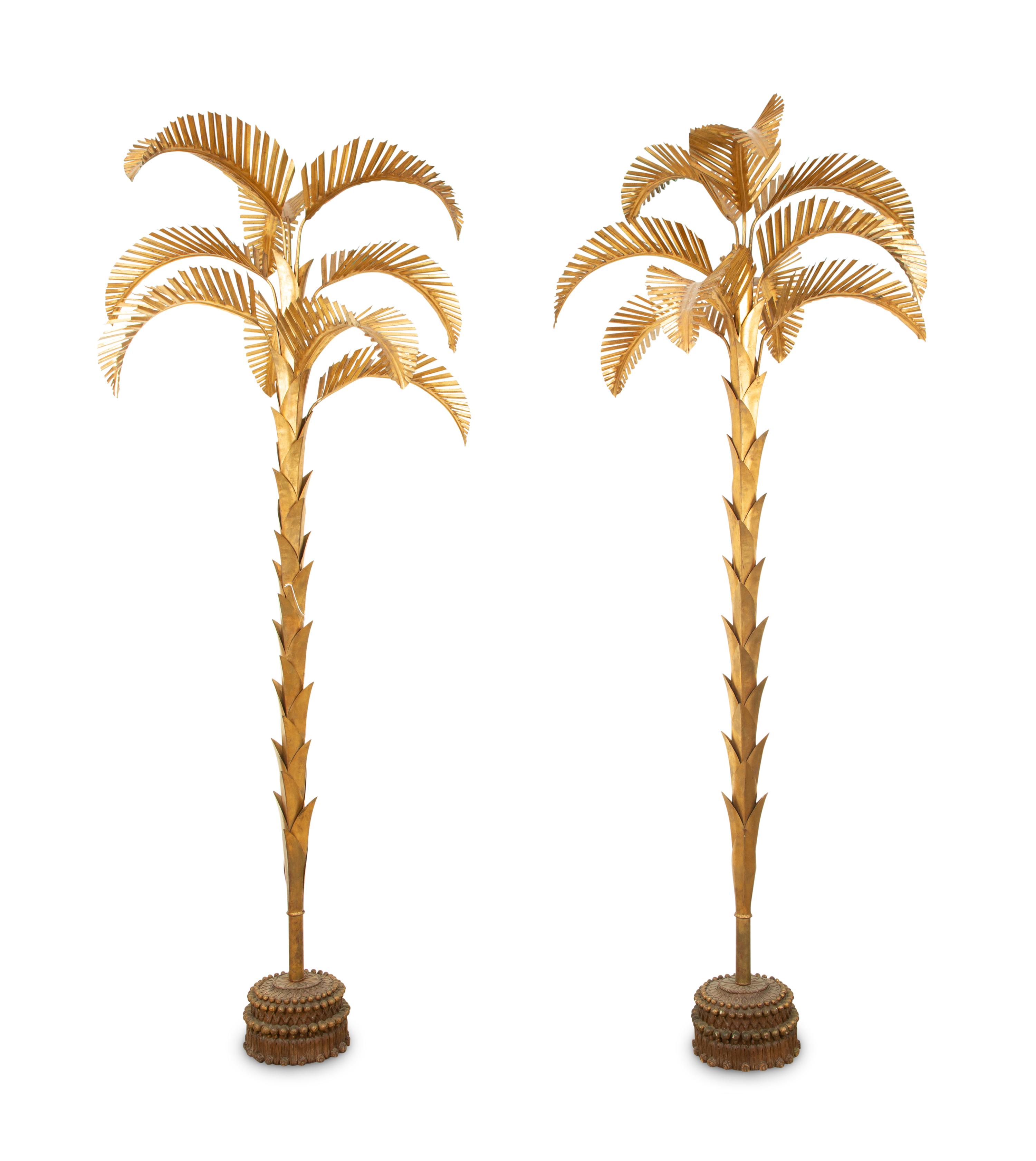 A Pair of Gilt Metal Palm Trees with Unusual Patinated Bronze Bases