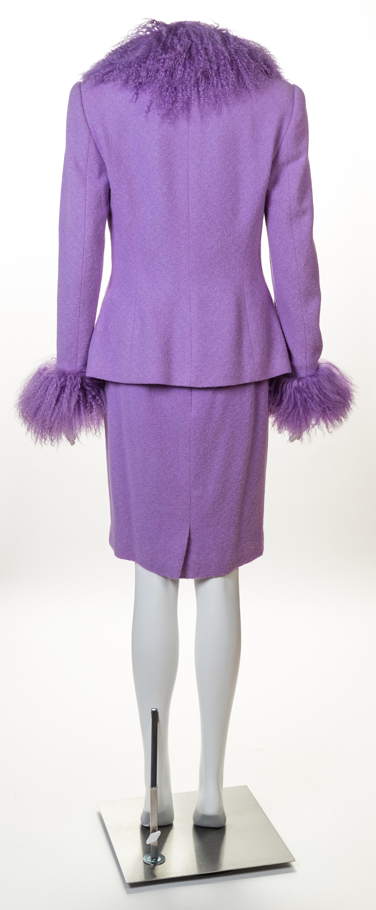 An Escada Lavender Wool Jacket and Skirt Ensemble, Both Size 38.