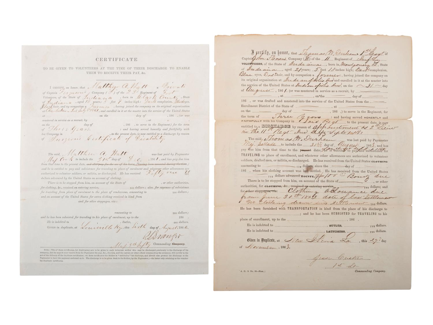 [CIVIL WAR]. War-date documents relating to Ohio, Indiana, and Wisconsin.