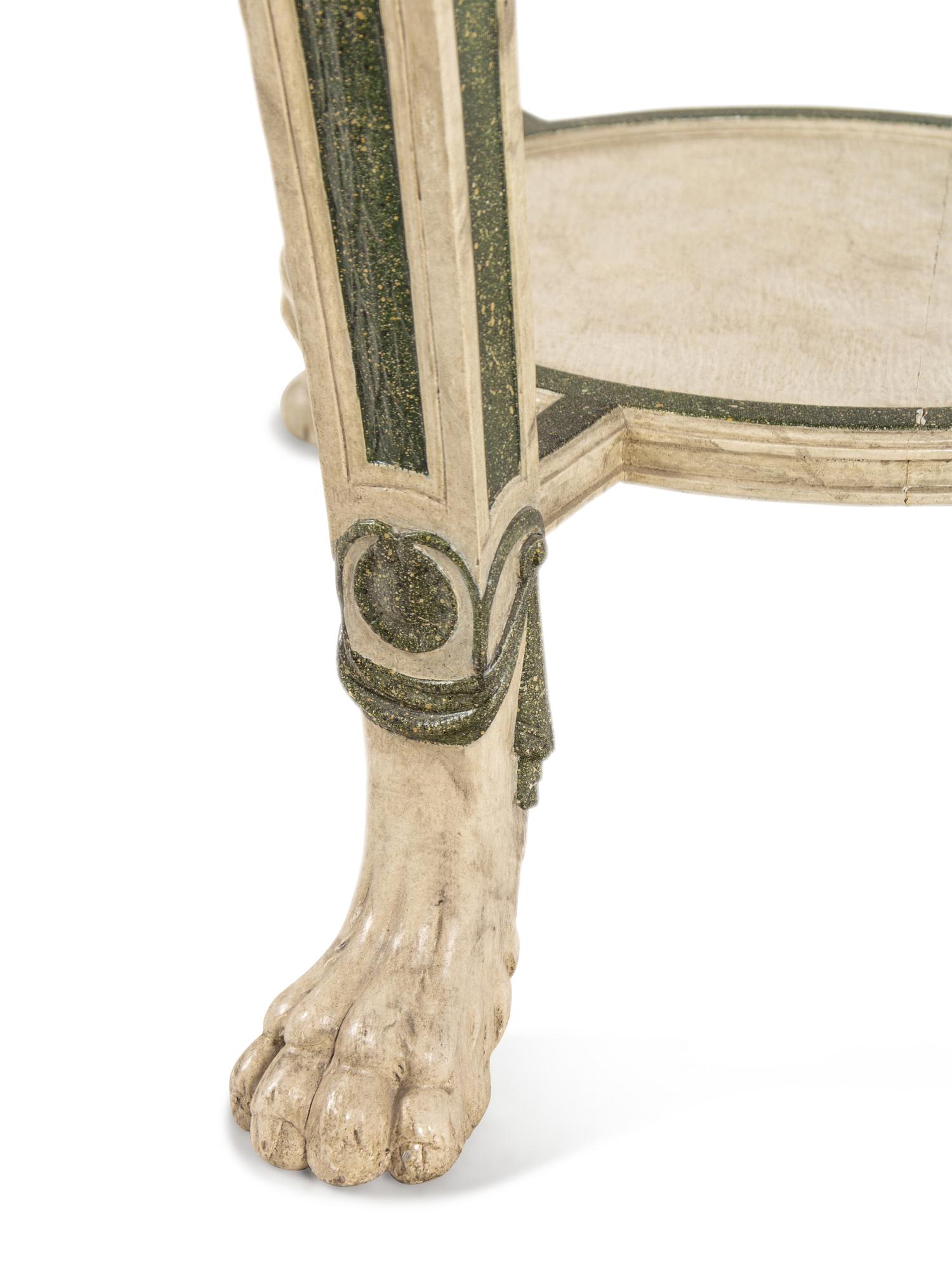 A Neoclassical Green and White-Painted Scagliola and Marble-Top Table