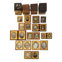 [Early Photography] Group of 54 Daguerreotypes, Ambrotypes, or Tintypes, Mostly Couple Portraits