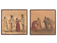 [AFRICAN AMERICANA - ENTERTAINMENT]. A group of 4 chromolithographs of African Americans performing the Cakewalk. Ca 1903.