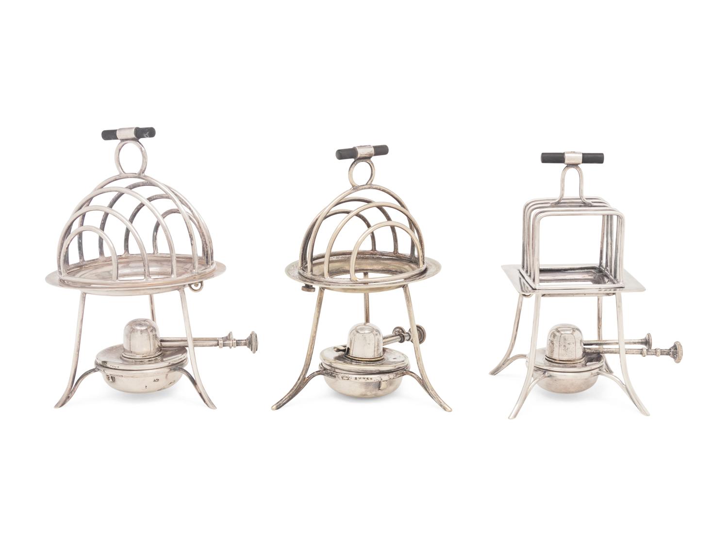 Three Asprey Silver-Plate Toast Racks with Warmers
