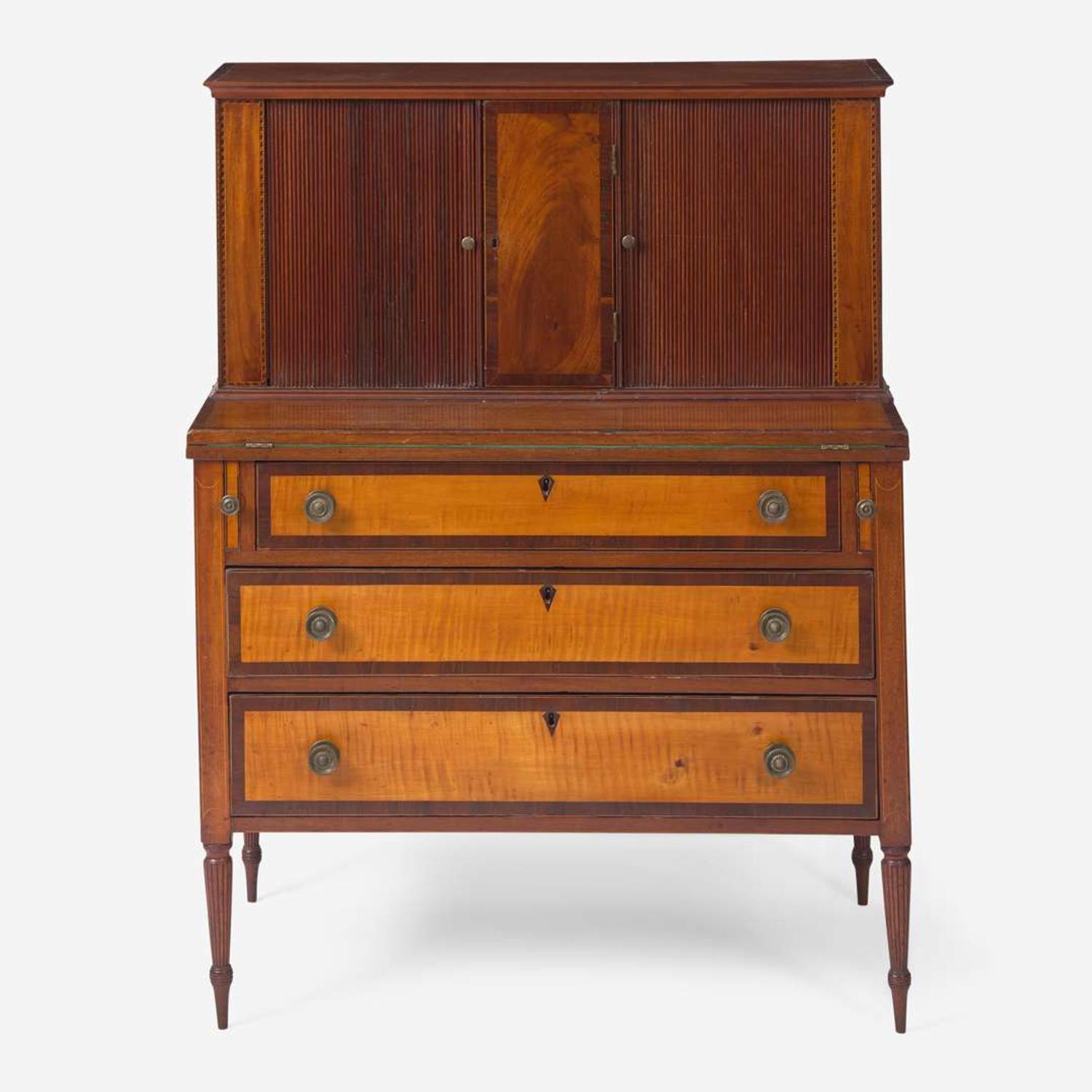 A Federal inlaid and mahogany tambour desk New England, circa 1810