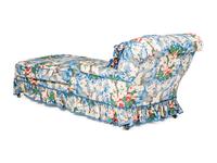 A Victorian Chintz-Upholstered Mahogany Chaise Longue