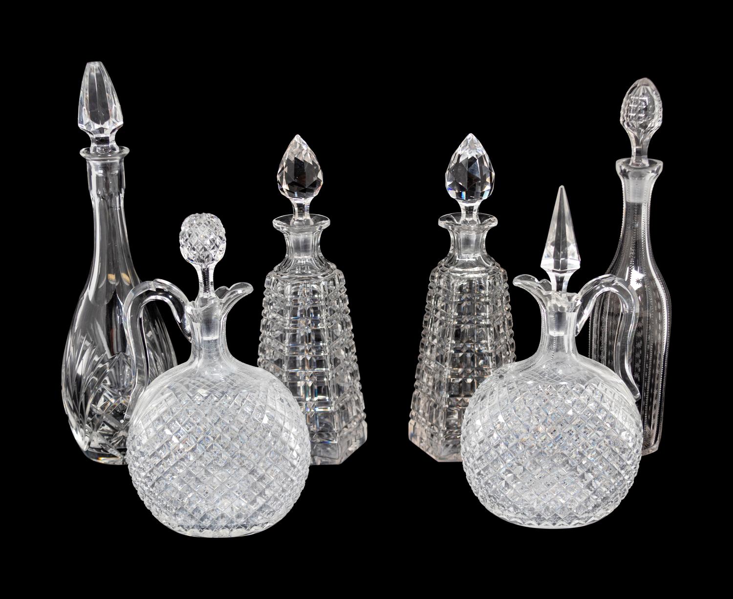 Six Cut Glass Decanters