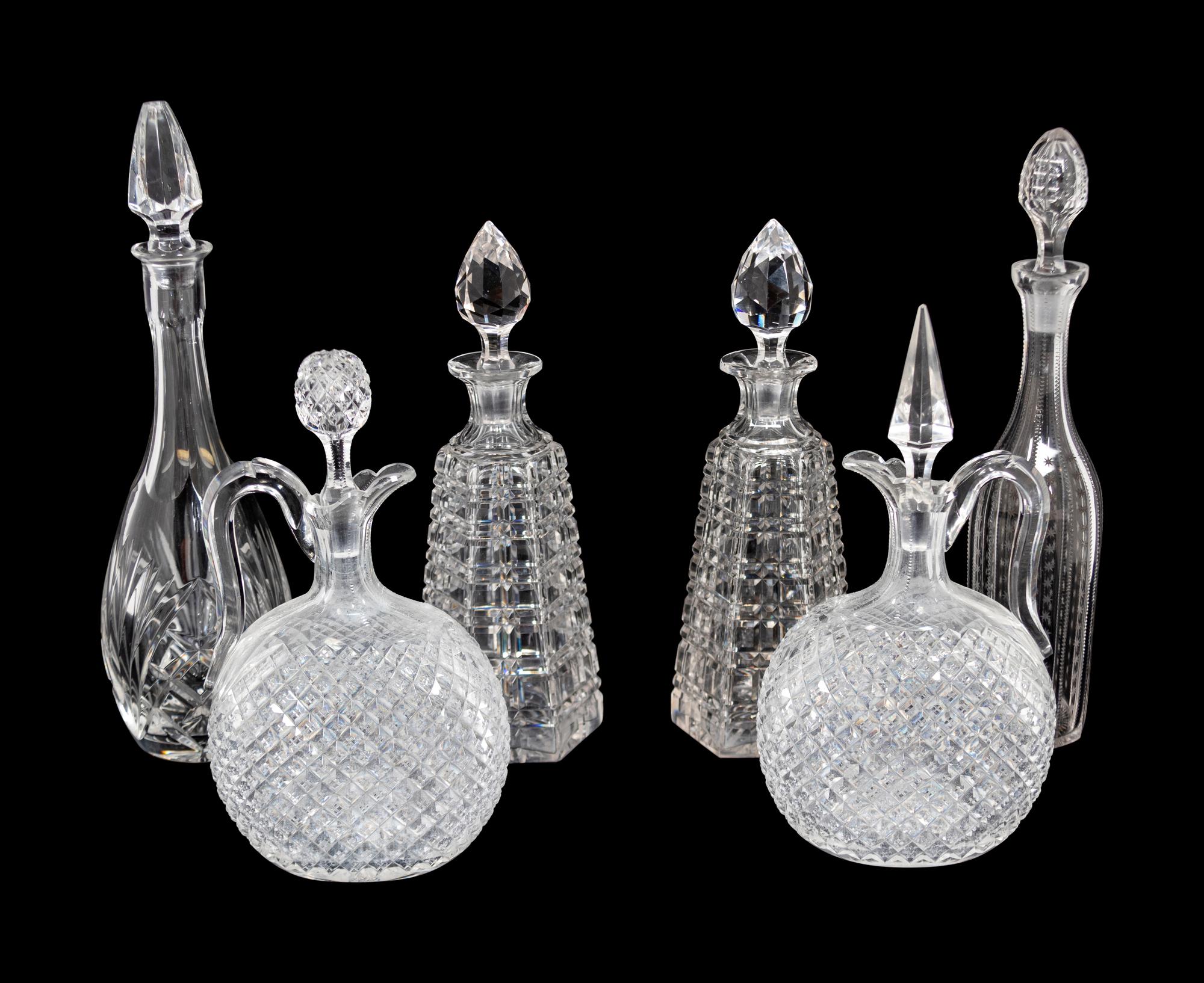 Six Cut Glass Decanters