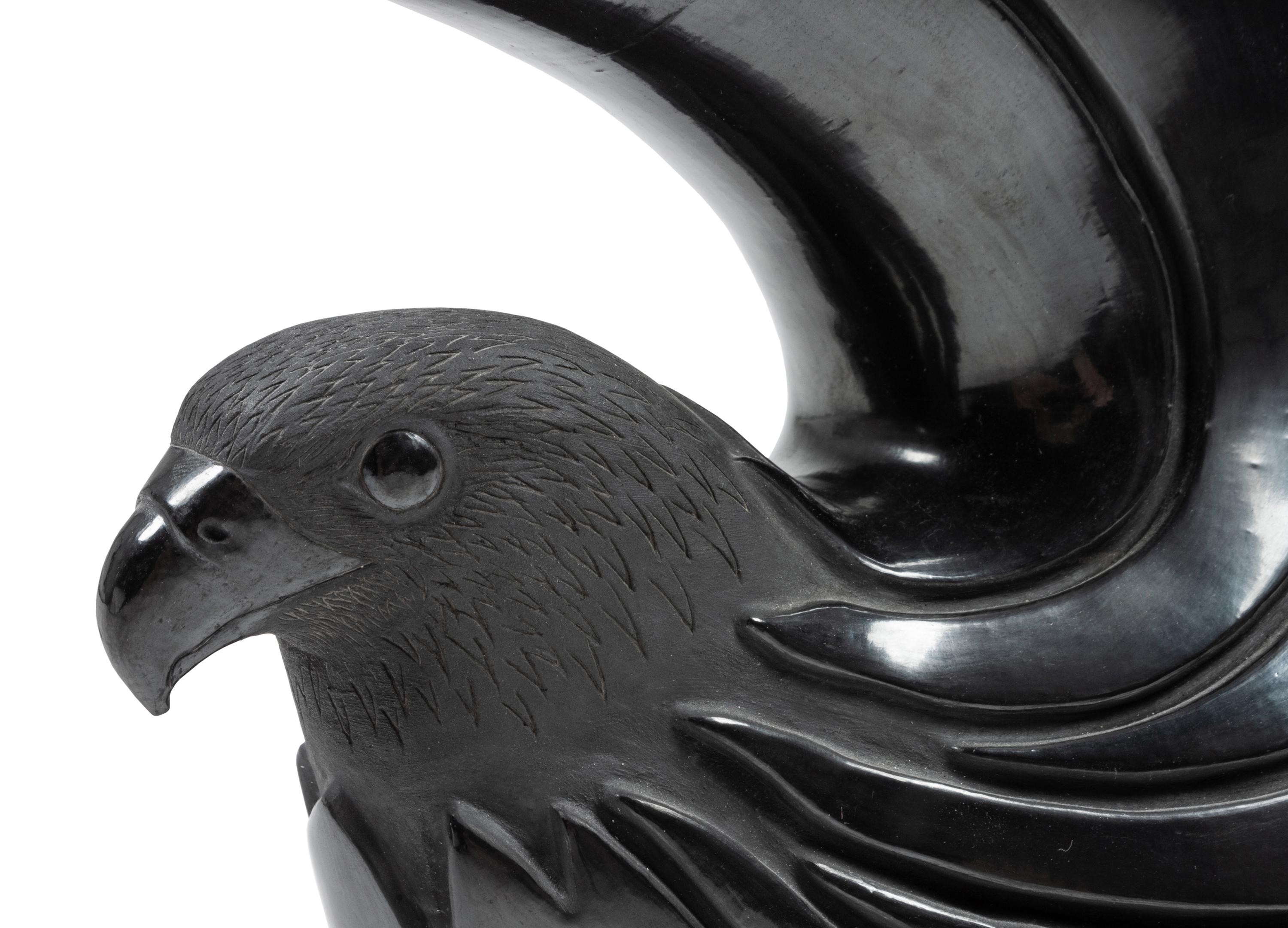 Eagle-Shaped Carved Blackware Pottery Jar, with Gun Metal Finish