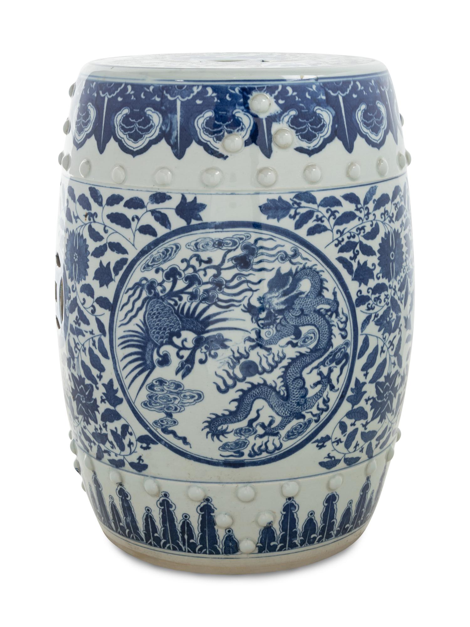 A Chinese Blue and White Porcelain Garden Stool