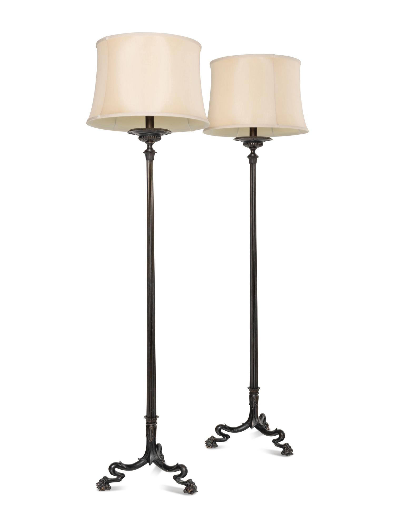 A Pair of Neoclassical Bronze Floor Lamps