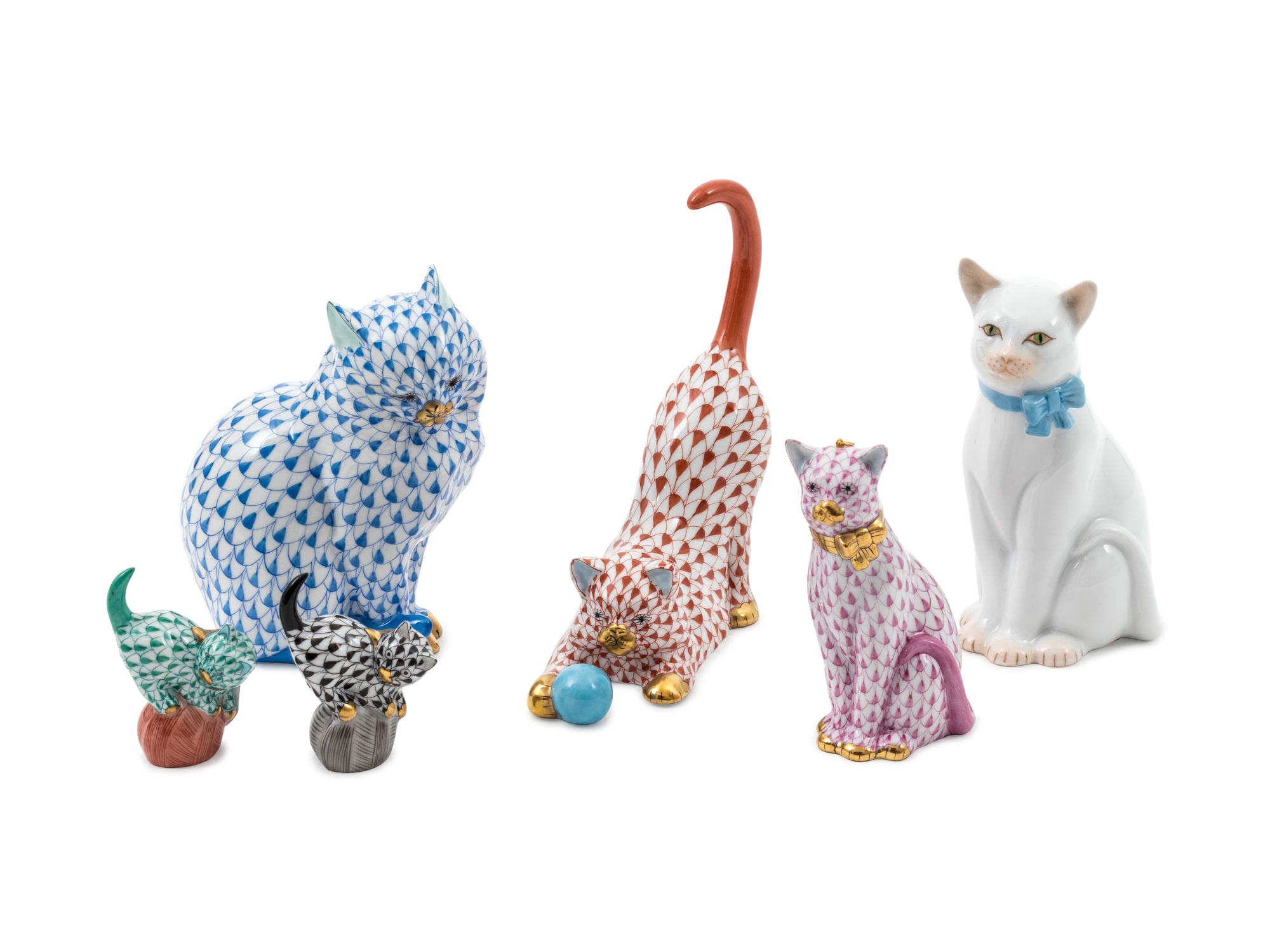 A Collection of Six Herend Porcelain Cats — 20TH CENTURY