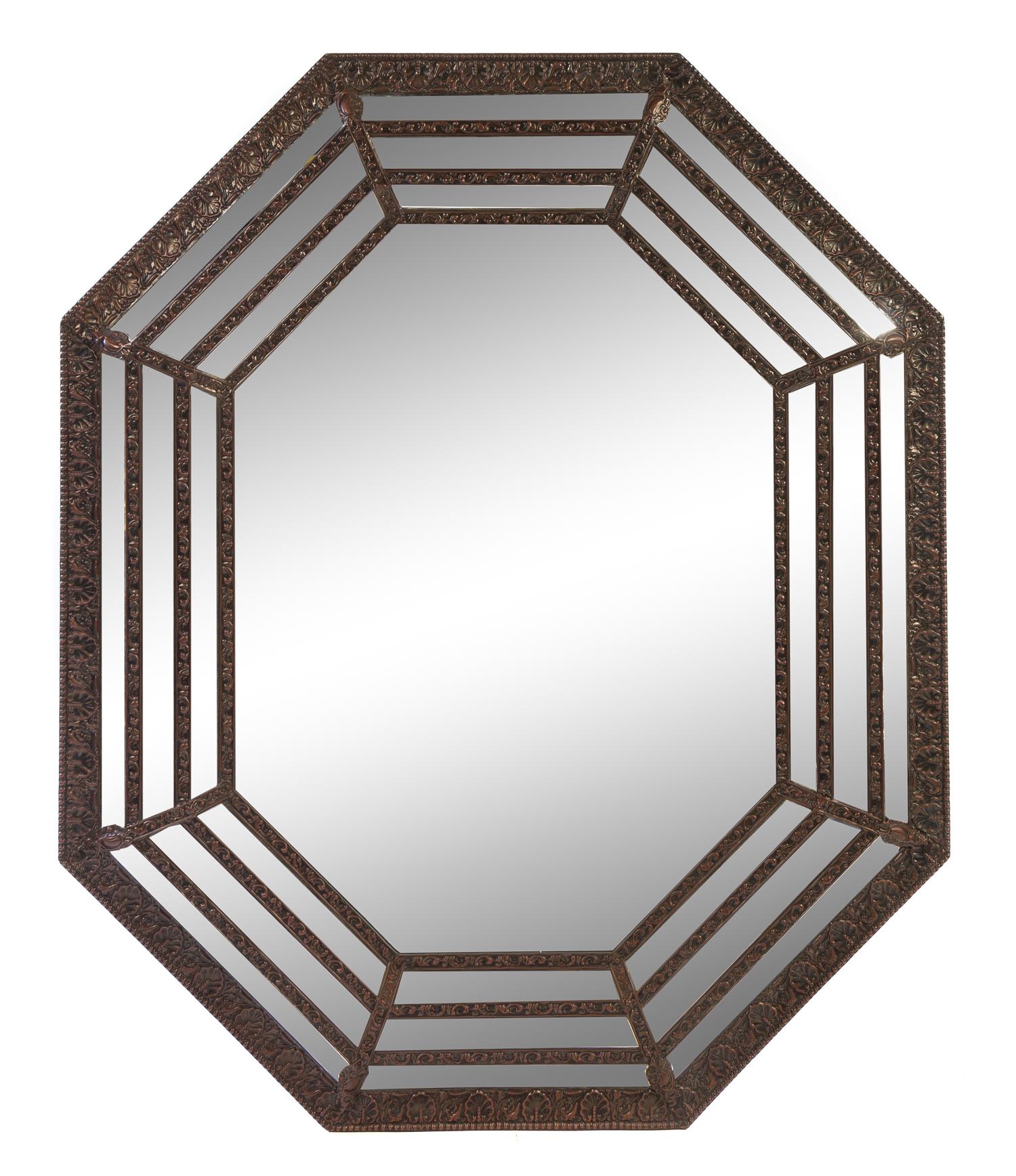 A Dutch Baroque Style Pressed Brass Mirror Height 60 x width 49 1/2 inches. — 20TH CENTURY
