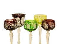 A Collection of Bohemian Cut-to-Clear Colored Glass Wine Goblets — 19th Century