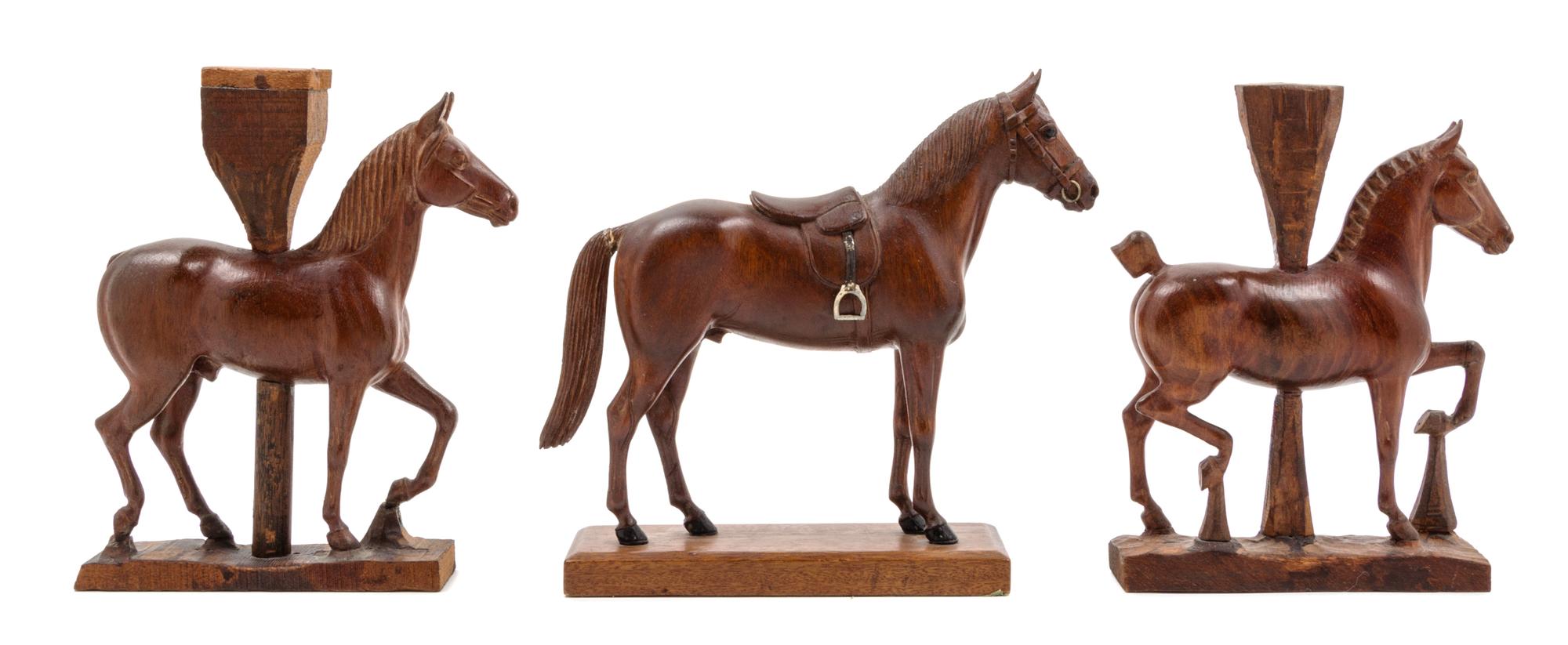Three Carved Wood Horse Figures Height of tallest 9 inches. — ATTRIBUTED TO PETER GIBA, 20TH CENTURY