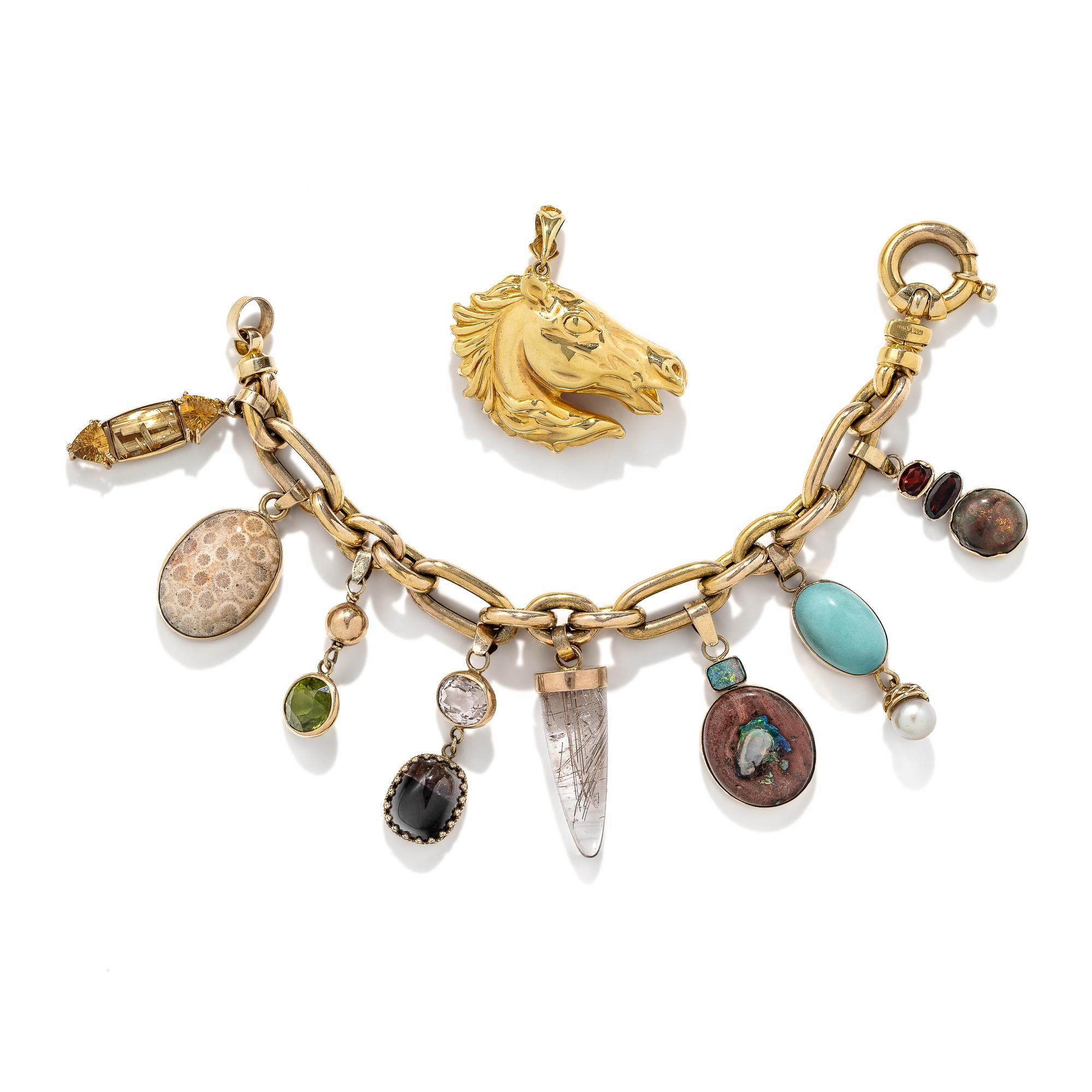 YELLOW GOLD AND MULTIGEM CHARM BRACELET
