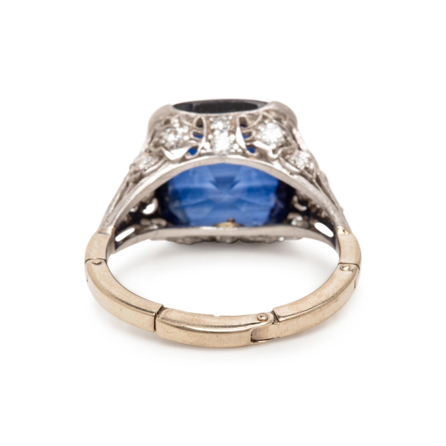 SYNTHETIC SAPPHIRE AND DIAMOND RING AND UNMOUNTED BLUE TOPAZ