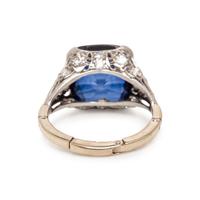 SYNTHETIC SAPPHIRE AND DIAMOND RING AND UNMOUNTED BLUE TOPAZ
