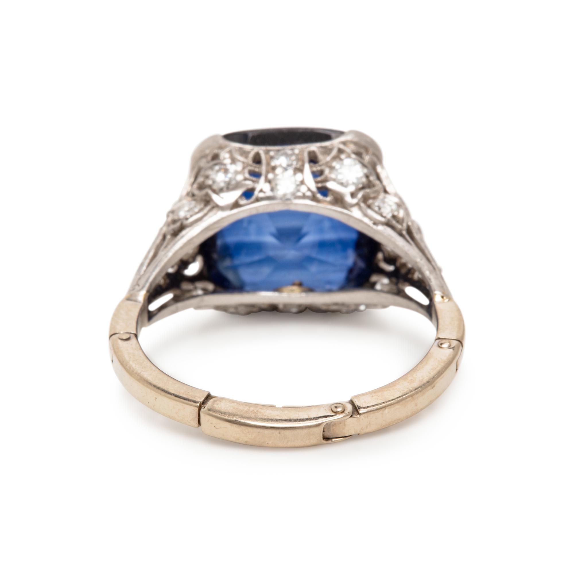 SYNTHETIC SAPPHIRE AND DIAMOND RING AND UNMOUNTED BLUE TOPAZ