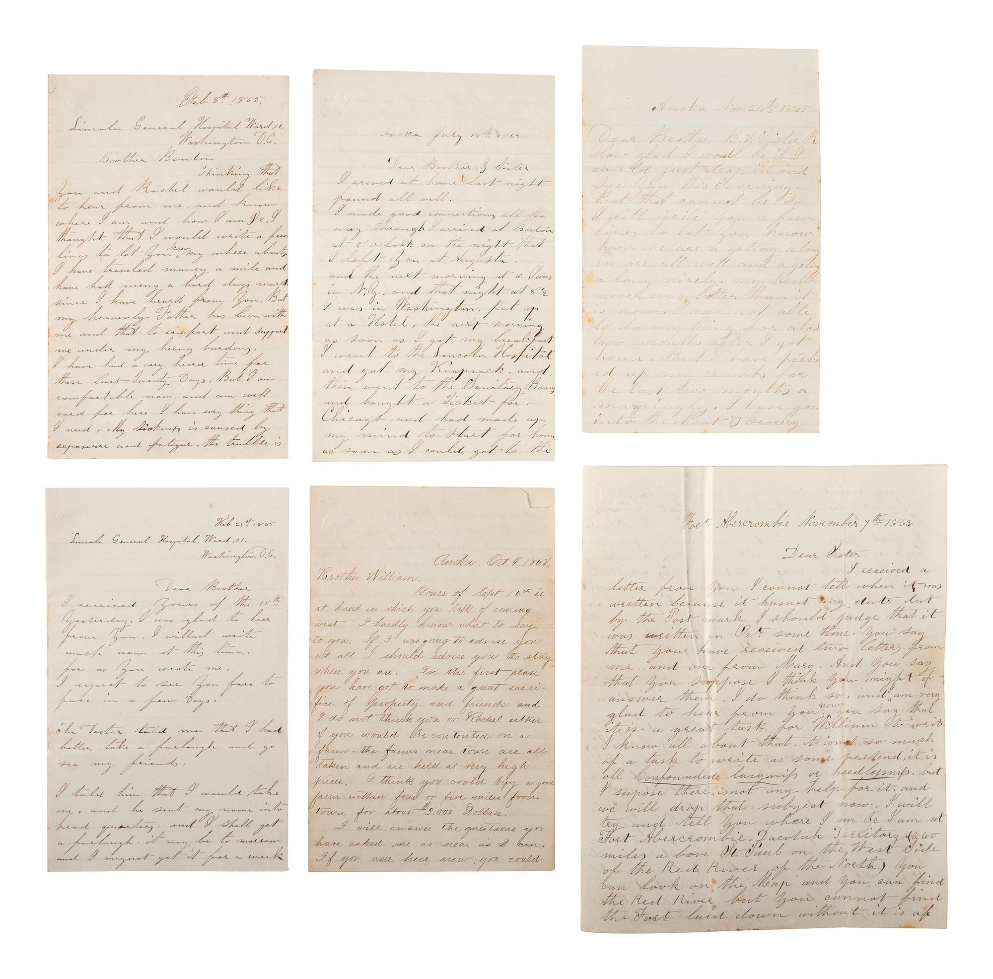 [INDIAN WARS]. CURIAL, Nathan W. (1822-1897). Letter archive of Nathan W. Curial, Co. A, 8th Minnesota Regiment, featuring content related to the Dakota War of 1862.